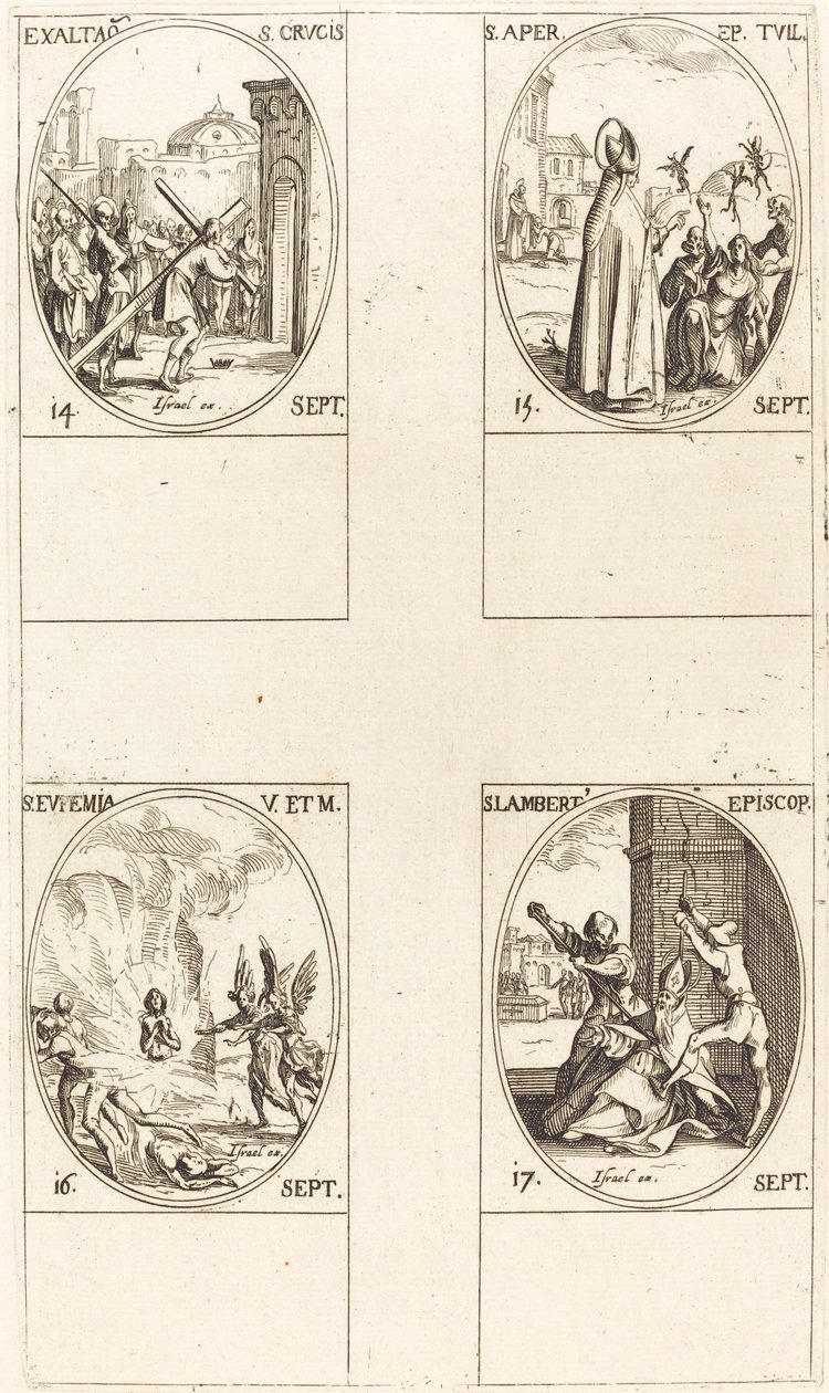 Verheffing van het Heilige Kruis; St. Aper; St. Euphemia; St. Lambert door Jacques Callot