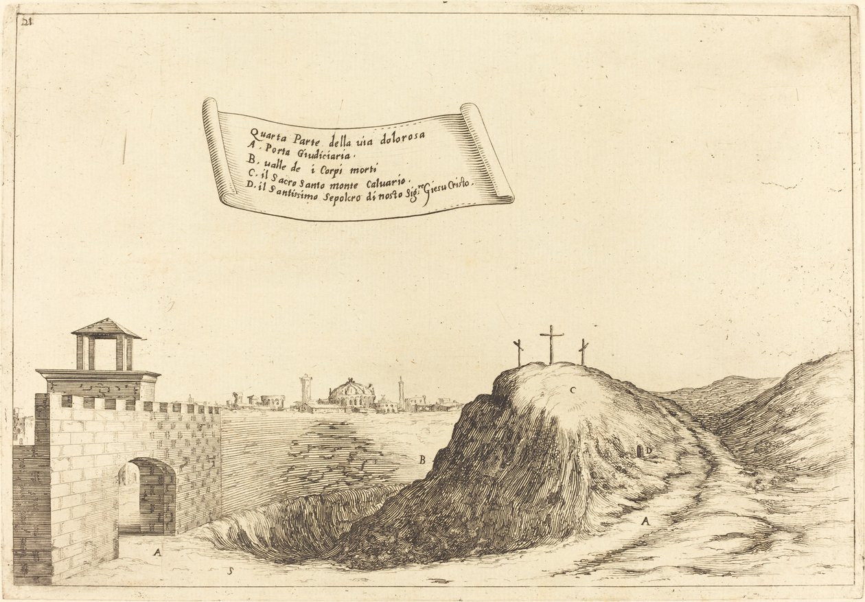Vier delen van de Via Dolorosa door Jacques Callot