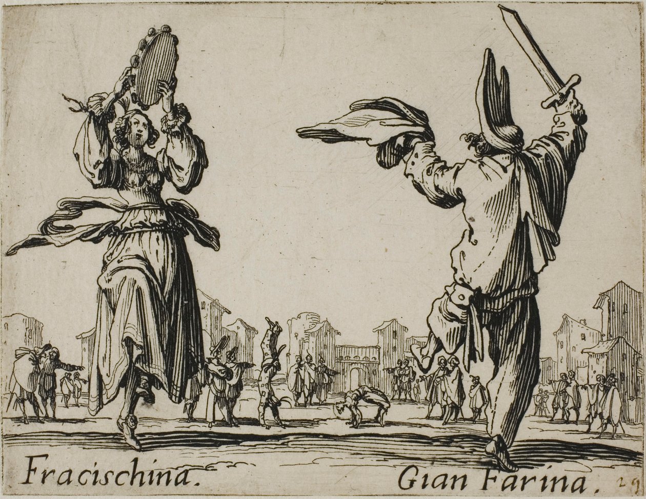 Fracischina - Gian Farina, plaat 17 van Balli di Sfessania door Jacques Callot