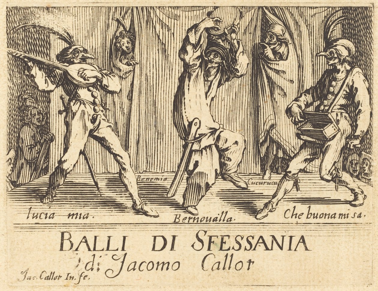 Frontispice voor Balli di Sfessania, c. 1622 door Jacques Callot