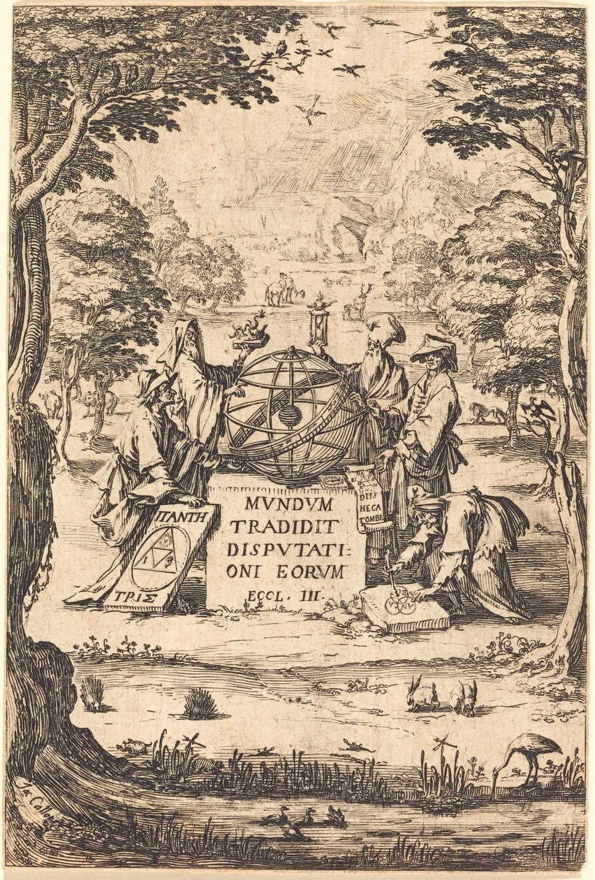 Frontispice voor de Heilige Cosmologia Titel met astrologen door Jacques Callot