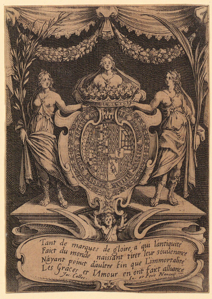 Frontispice, blad 1 van de reeks „Het toernooi“ door Jacques Callot