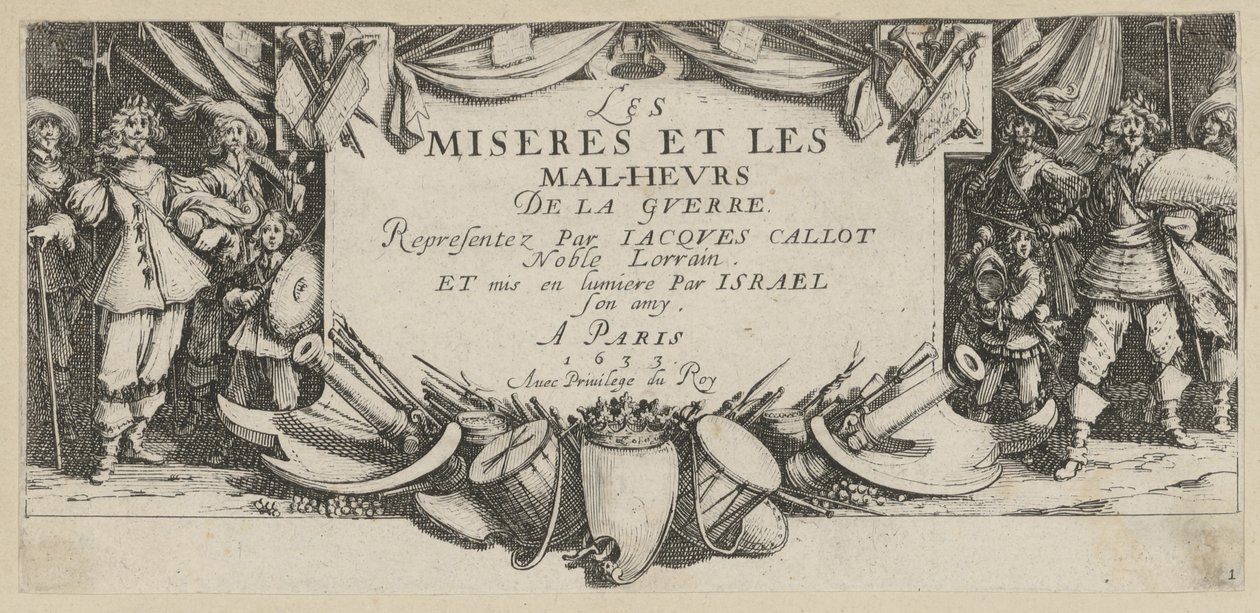Frontispice, blad 1 van de serie „De gruwelen van de oorlog” door Jacques Callot