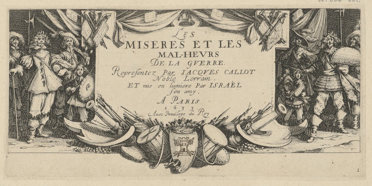 Frontispice, blad 1 van de serie „De gruwelen van de oorlog” door Jacques Callot