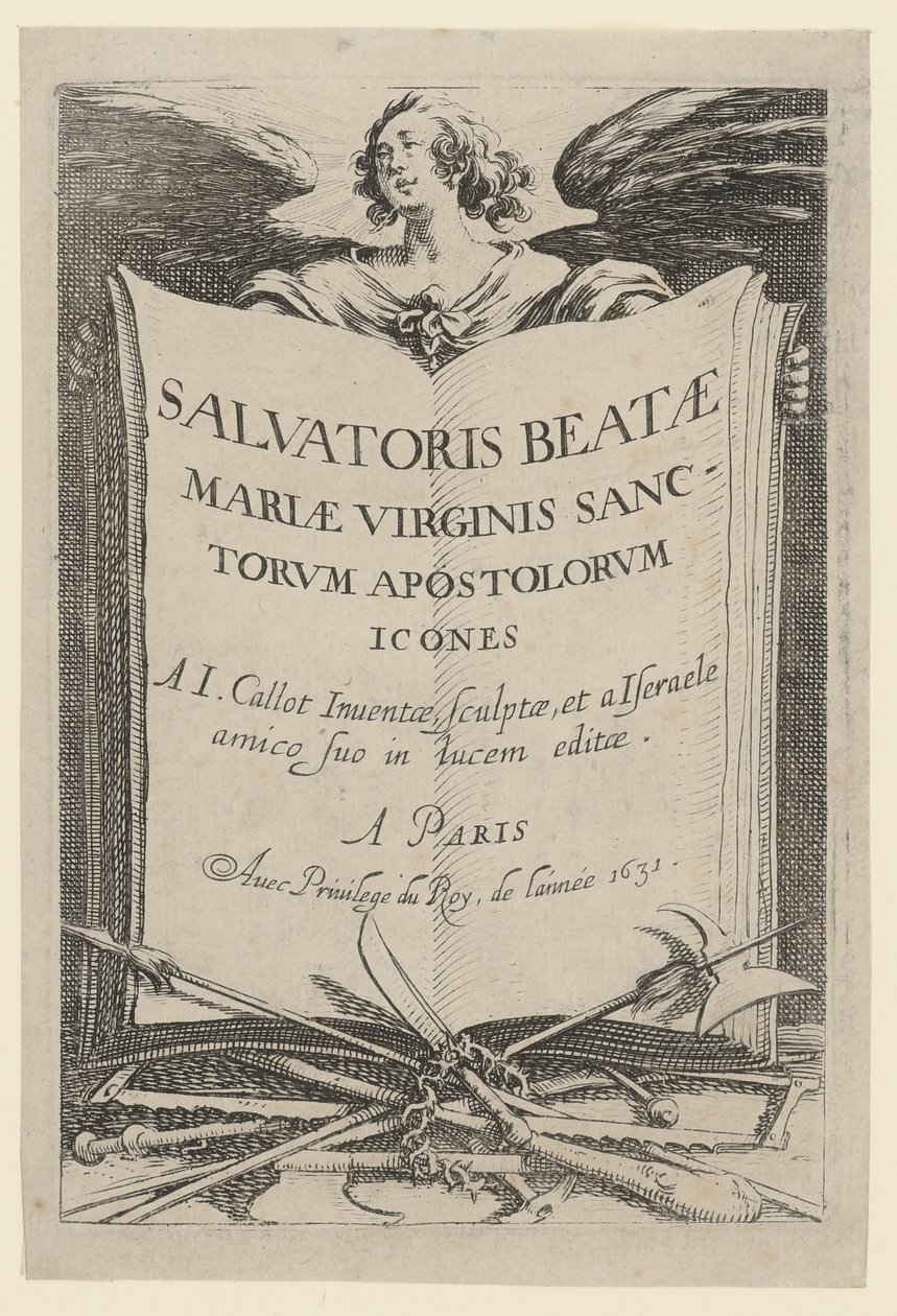 Frontispice, blad 1 van de serie „Jezus, de twaalf apostelen en Maria“ door Jacques Callot