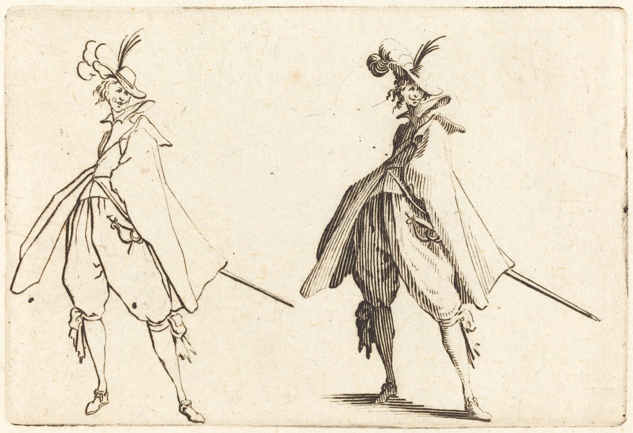 Heer in Grote Mantel, Vooraanzicht door Jacques Callot