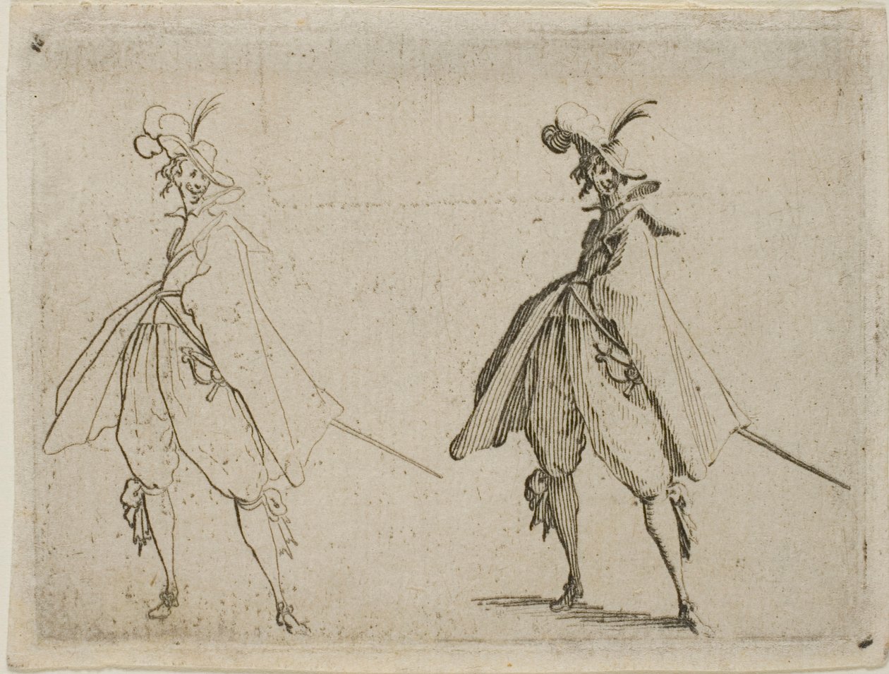 Heer in een grote cape, van voren gezien, uit De caprices door Jacques Callot