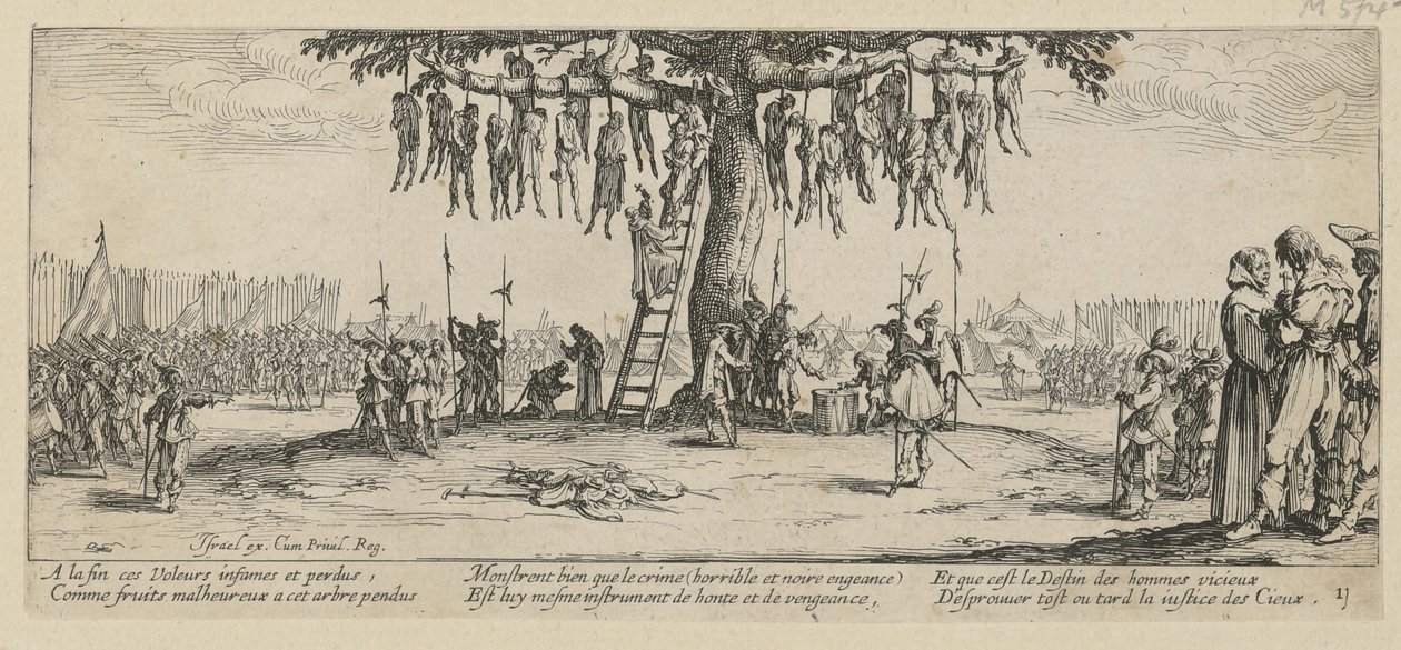 Opstelling, blad 11 van de serie „De gruwelen van de oorlog” door Jacques Callot