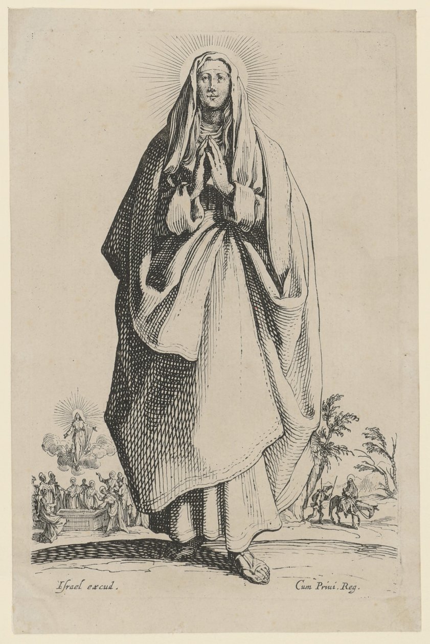 Heilige Maagd Maria, blad 3 uit de serie „Jezus, de twaalf apostelen en Maria“ door Jacques Callot
