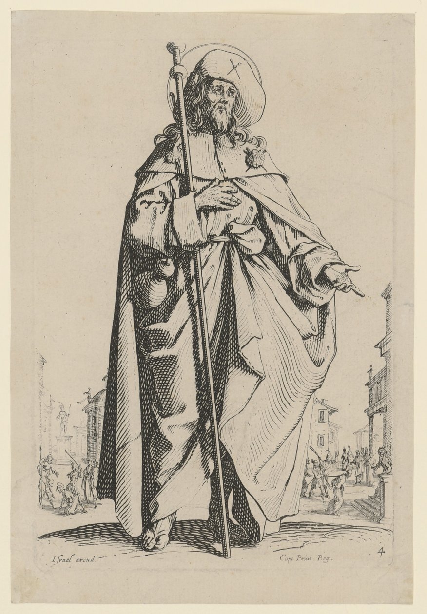 De heilige Jakobus de Oudere, blad 7 uit de serie „Jezus, de twaalf apostelen en Maria“ door Jacques Callot