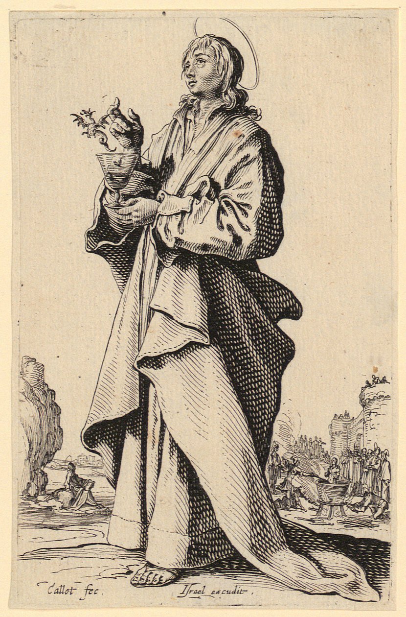 De heilige Johannes de Evangelist, blad 8 uit de serie „Jezus, de twaalf apostelen en Maria“ door Jacques Callot