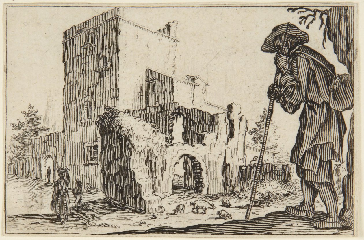 Herder en de ruïnes door Jacques Callot