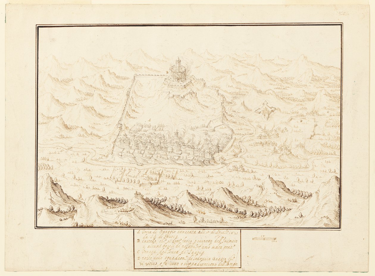 Isometrisch uitzicht op Torra de Ottaggio door Jacques Callot