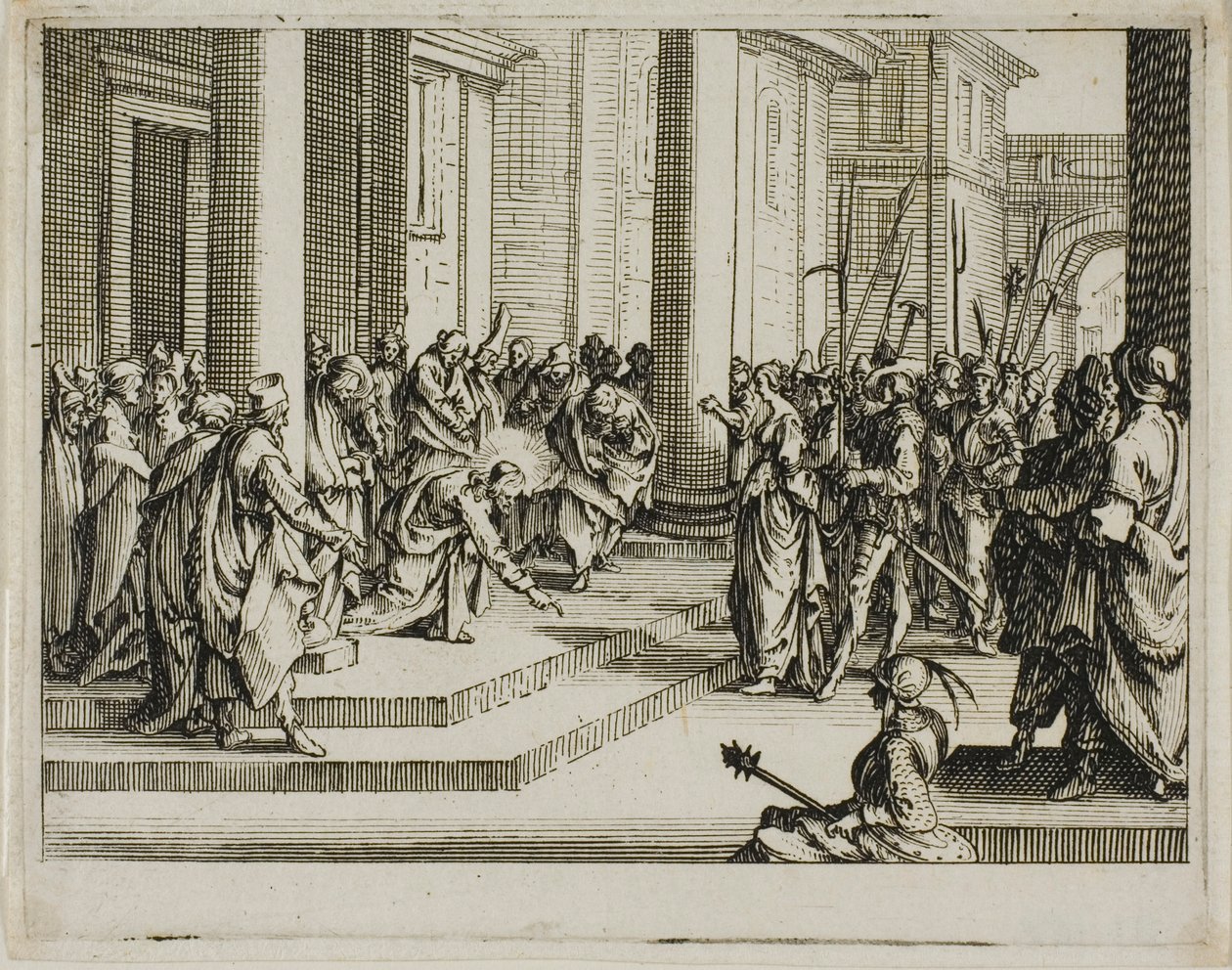 Jezus en de overspelige vrouw, uit Het Nieuwe Testament door Jacques Callot