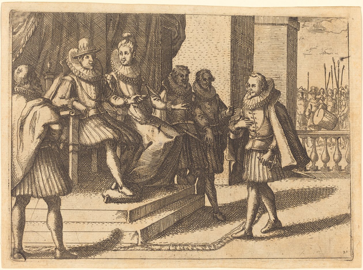 Koning en koningin in overleg over de Turken door Jacques Callot
