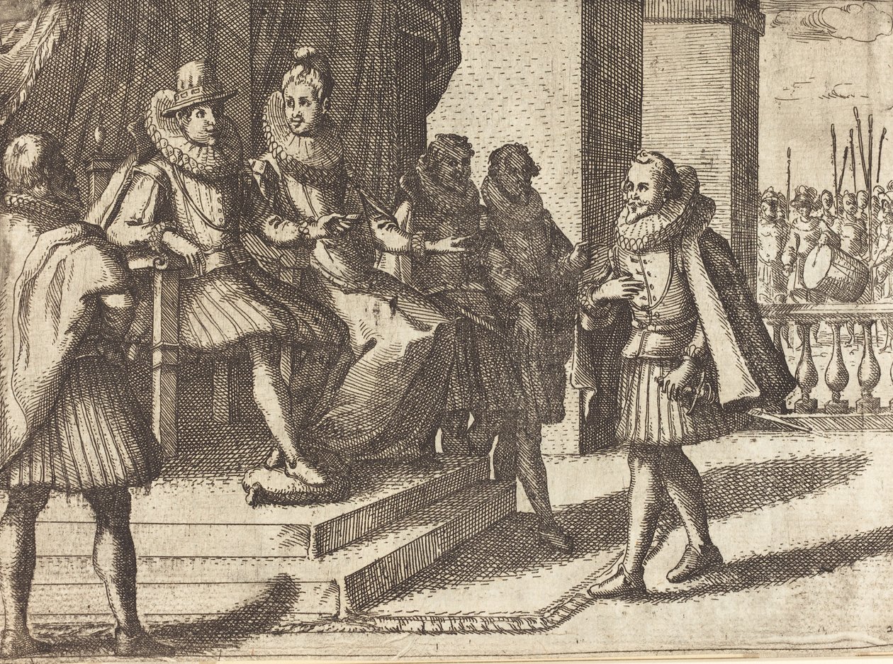 Koning en Koningin in overleg over de Turken [recto], 1612 door Jacques Callot