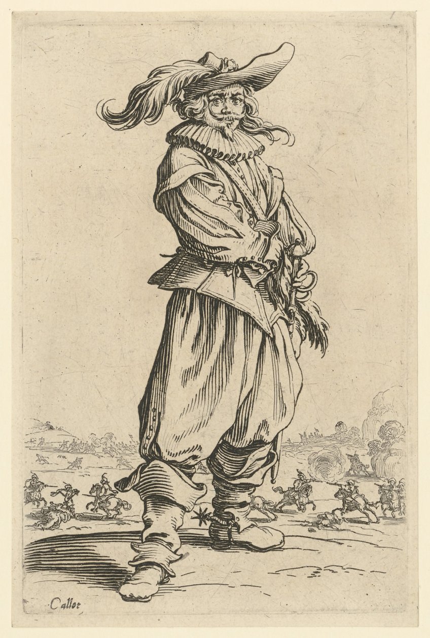Krijger met de grote verenhoed door Jacques Callot
