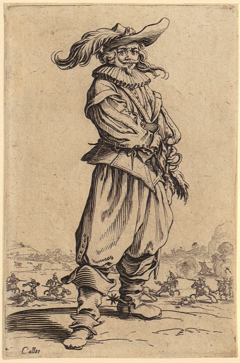 Krijger met de grote verentooi, blad 3 uit de reeks "De adel" door Jacques Callot