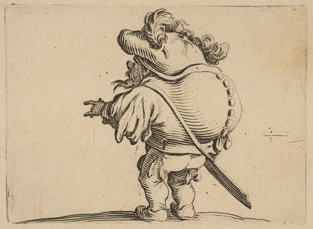Man met een grote rug versierd met knopen door Jacques Callot