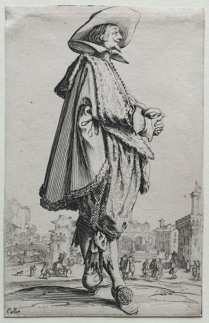 La Noblesse: Edelman Staand in Profiel met Gevouwen Handen door Jacques Callot