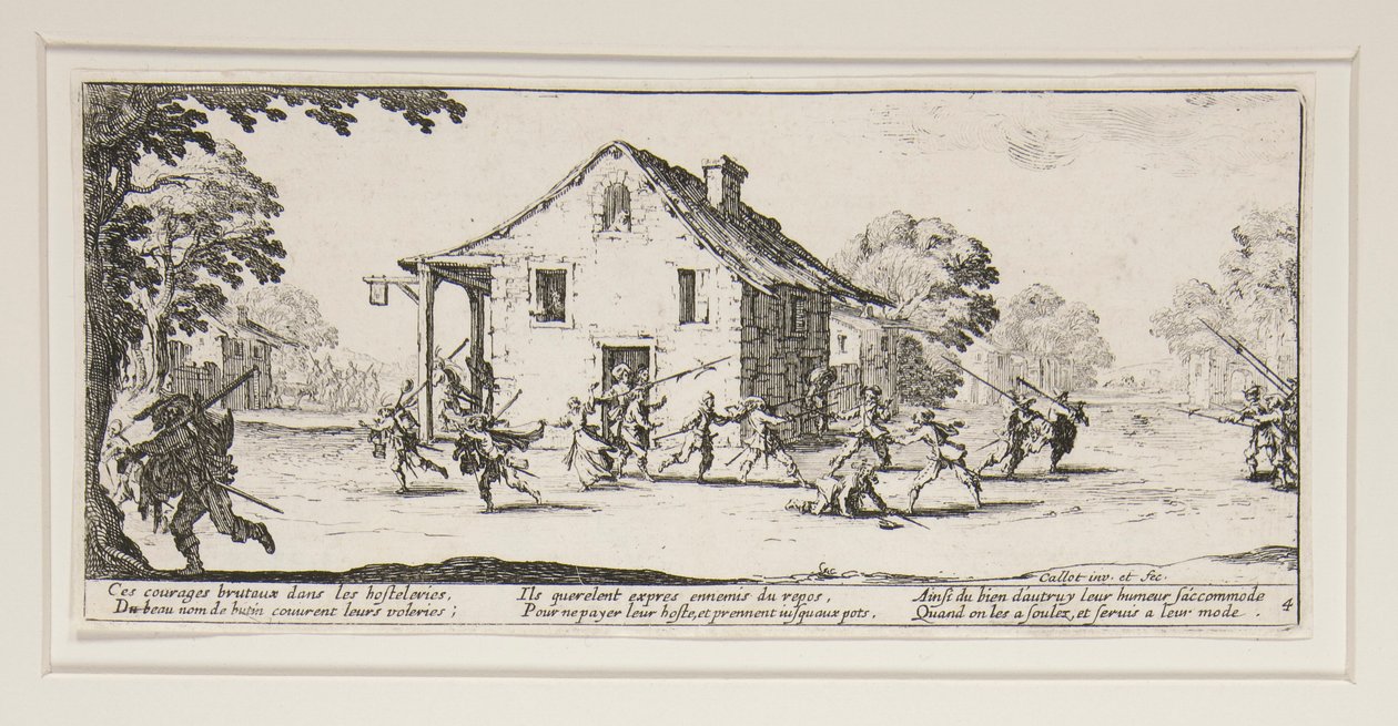 De plundering, plaat 4 uit de serie De grote ellende van de oorlog door Jacques Callot