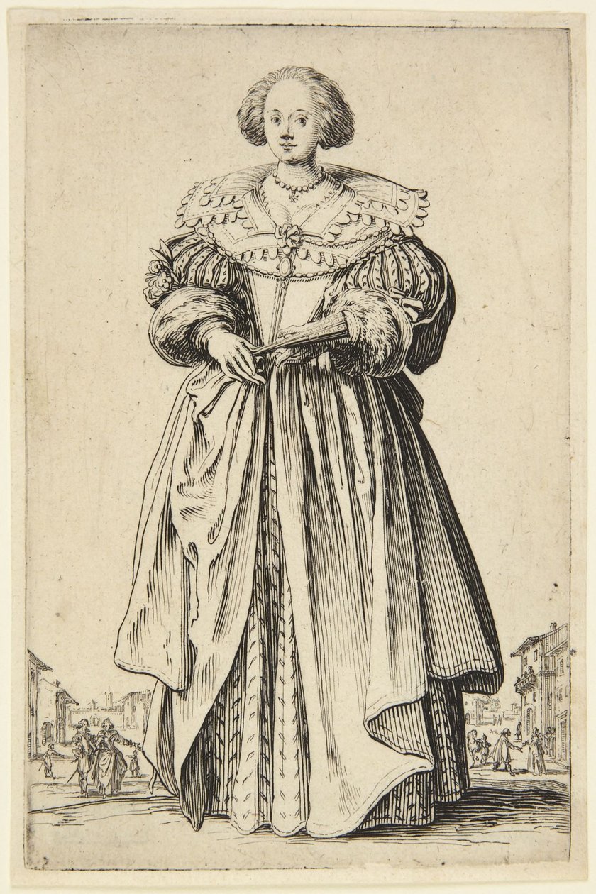 Dame met waaier door Jacques Callot