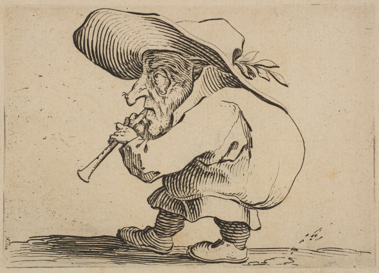 Le Joueur de Flageolet De Flageoletspeler, uit Varie Figure Gobbi, suite door Jacques Callot