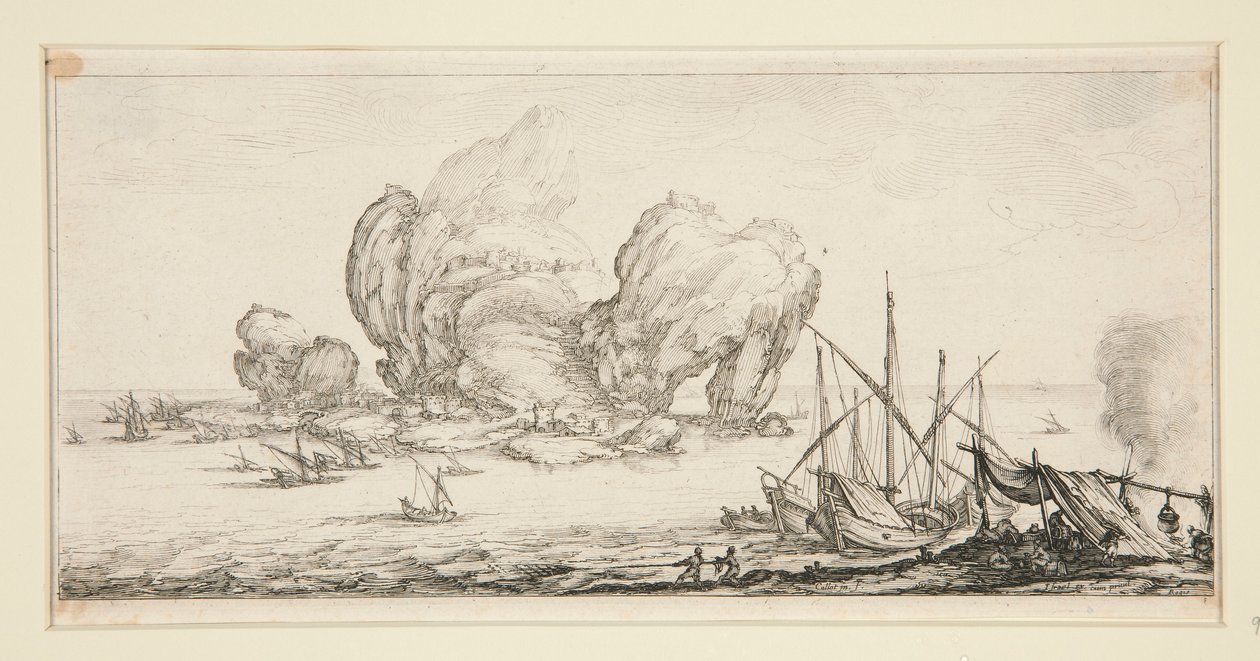 De Grote Rots, uit Landschappen voor Giovanni de Medici door Jacques Callot