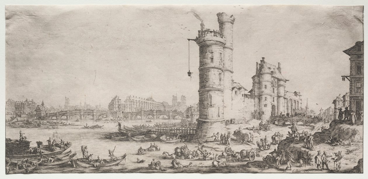 Les deux grandes vues de Paris: Vue du Pont Neuf, 1628-1630 door Jacques Callot