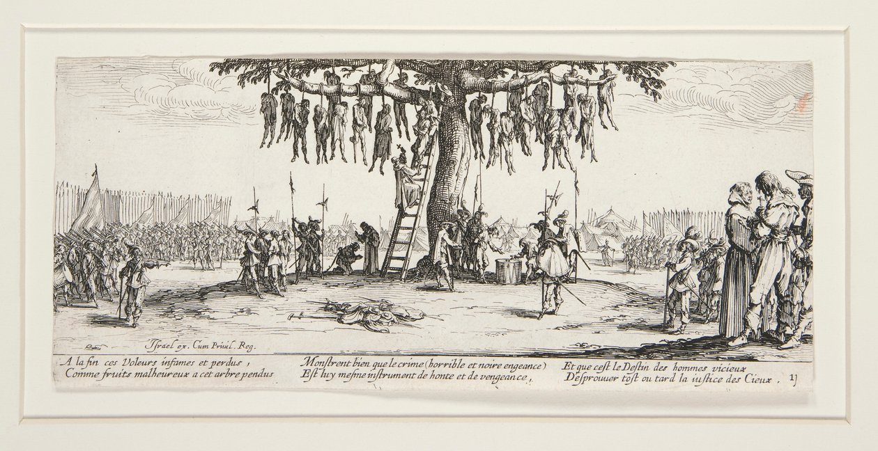 Les grandes misères de la guerre: No. 11 - La pendaison door Jacques Callot