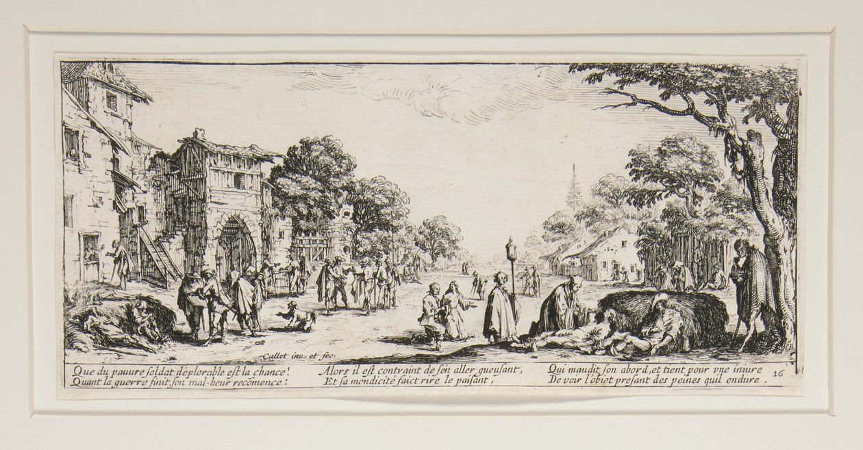 Les grandes misères de la guerre: No. 16 - Les mourants sur le bord des routes (De grote ellende van de oorlog: Nr. 16 - De stervenden langs de wegen) door Jacques Callot