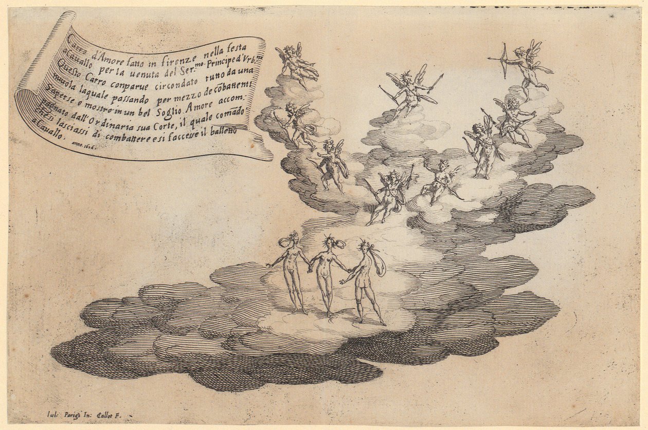 Liefdeswagen, blad 5 uit de reeks „Oorlog van de schoonheid“ door Jacques Callot