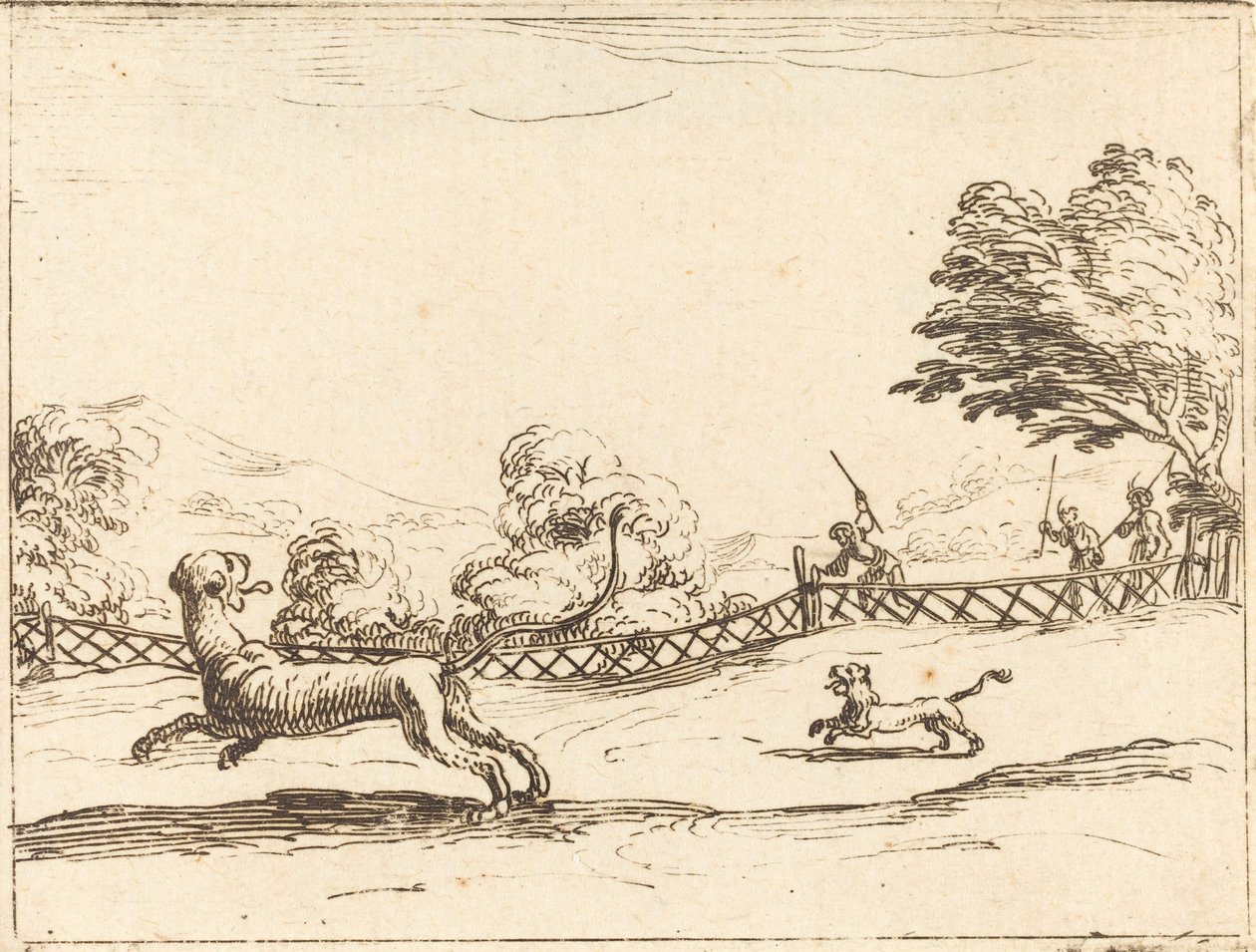 Leeuwin en Welp Achtervolgd door Jagers door Jacques Callot