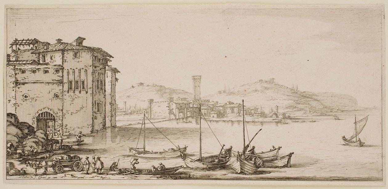 Het laden van de koopwaar, uit de serie „De landschappen van Florence“ door Jacques Callot