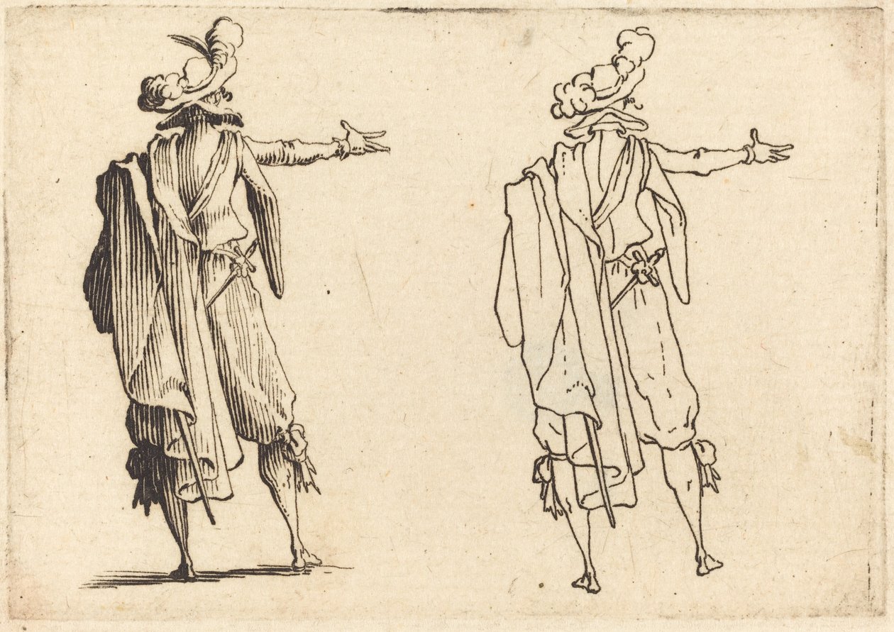 Man gezien van achteren met zijn rechterarm uitgestrekt door Jacques Callot