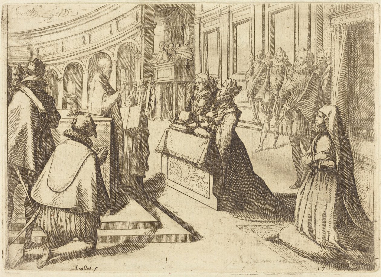 Het huwelijk van Margaretha van Oostenrijk en Filips III door Jacques Callot