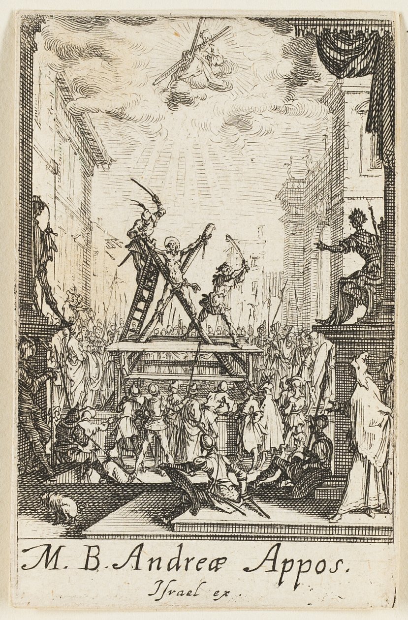 Martelaarschap van Sint-Andreas, plaat drie uit De Martelaars van de Apostelen door Jacques Callot