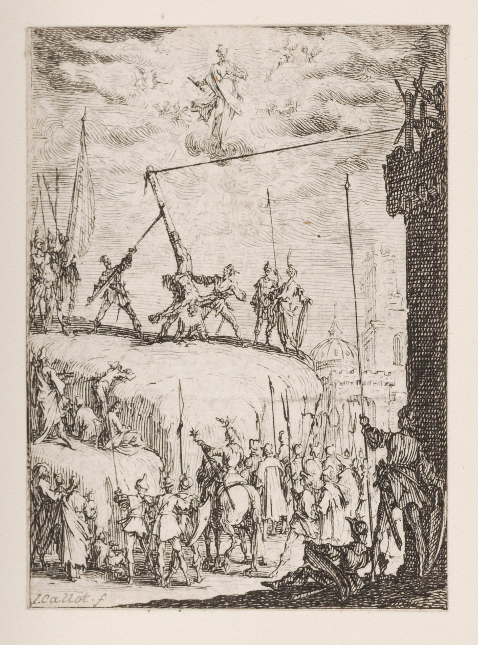 Martelaarschap van St. Peter, nr. 4 uit Het Martelaarschap van de Apostelen door Jacques Callot