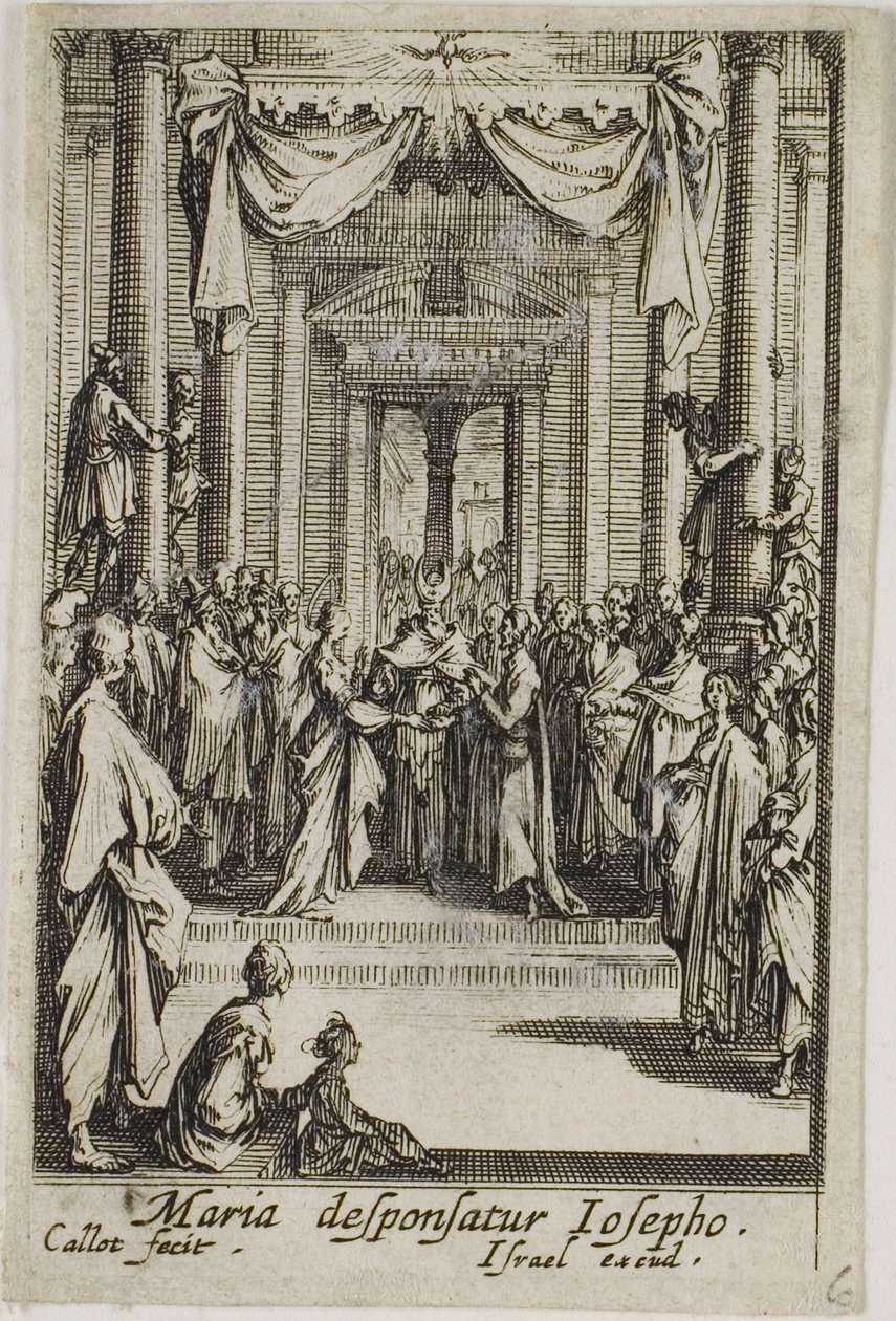 Maria trouwt met Jozef, uit Het leven van de Maagd door Jacques Callot