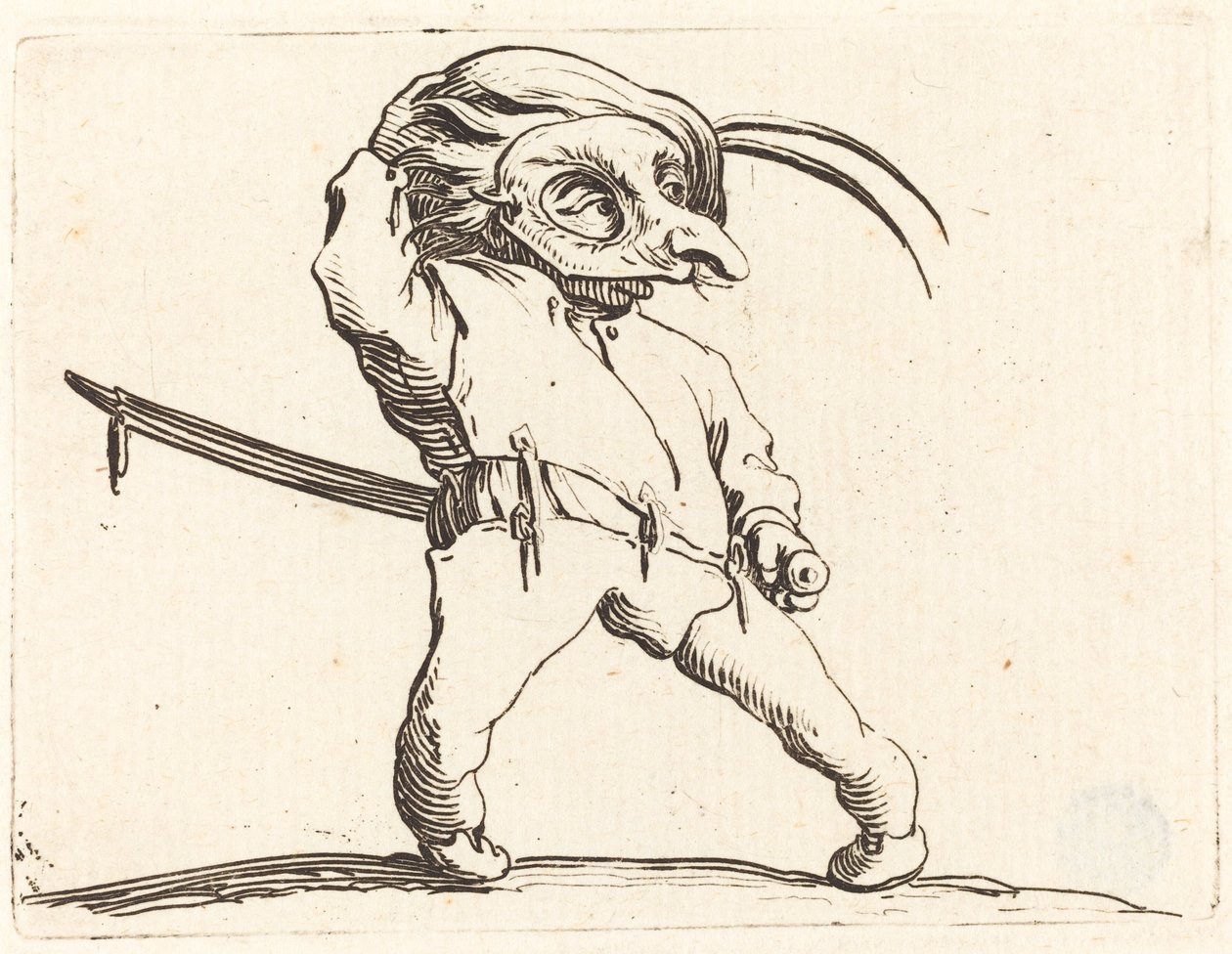 Gemaskerde Man met Gedraaide Voeten, ca. 1622 door Jacques Callot