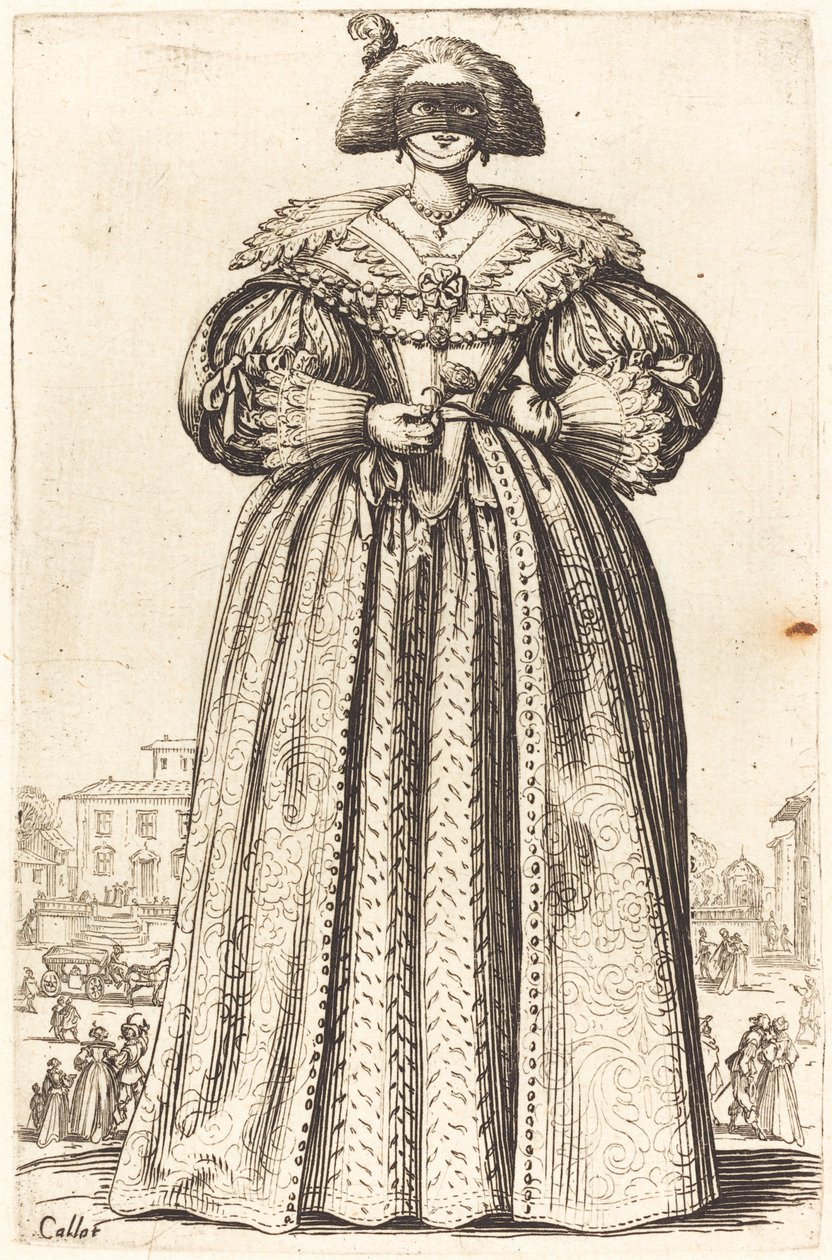 Gemaskerde adellijke vrouw door Jacques Callot