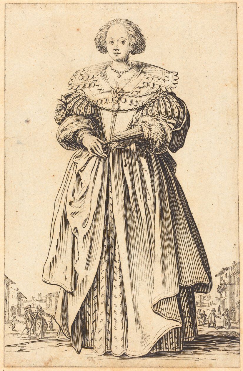 Edele dame met waaier door Jacques Callot
