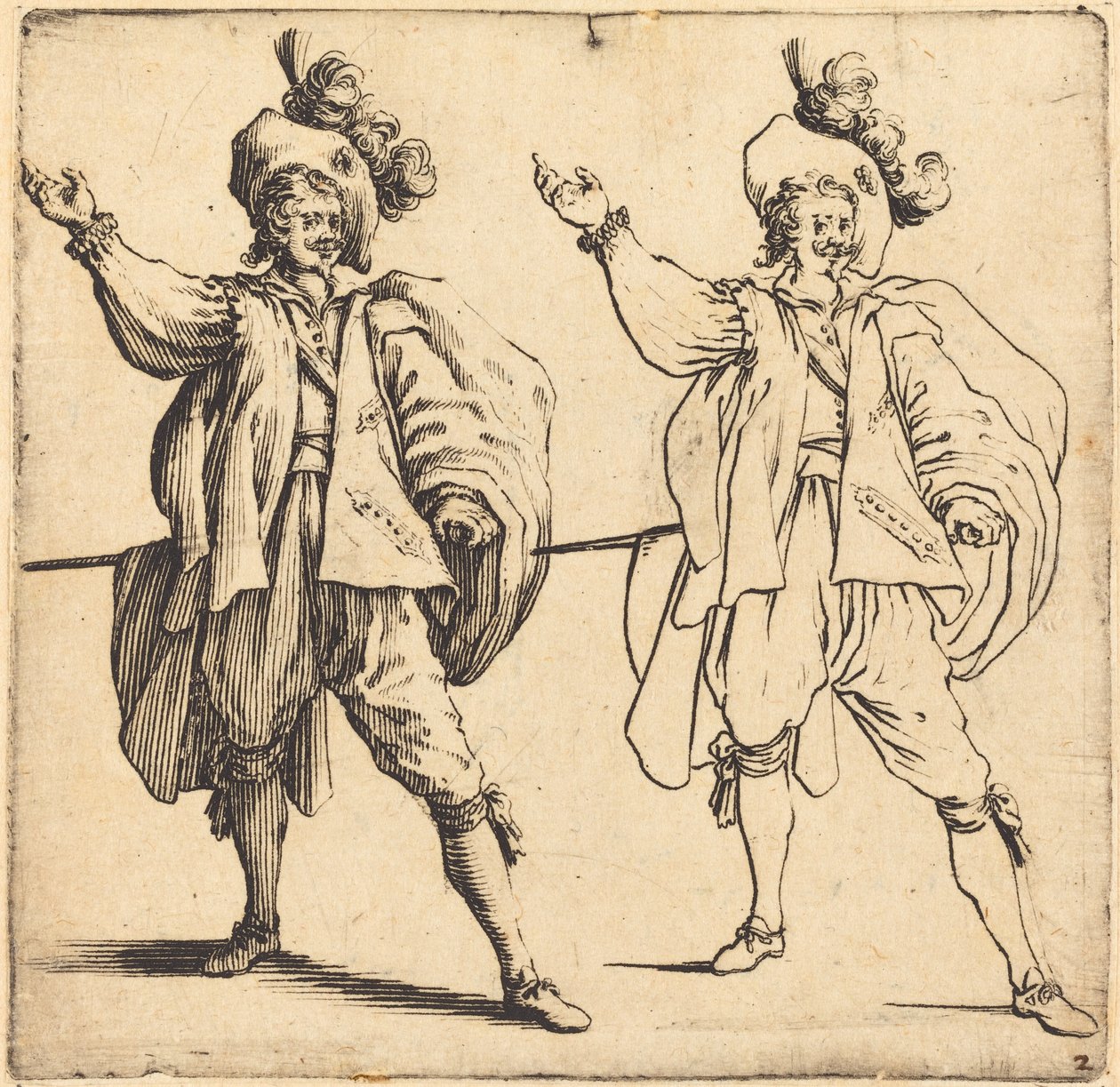Officier met grote pluim, vooraanzicht door Jacques Callot