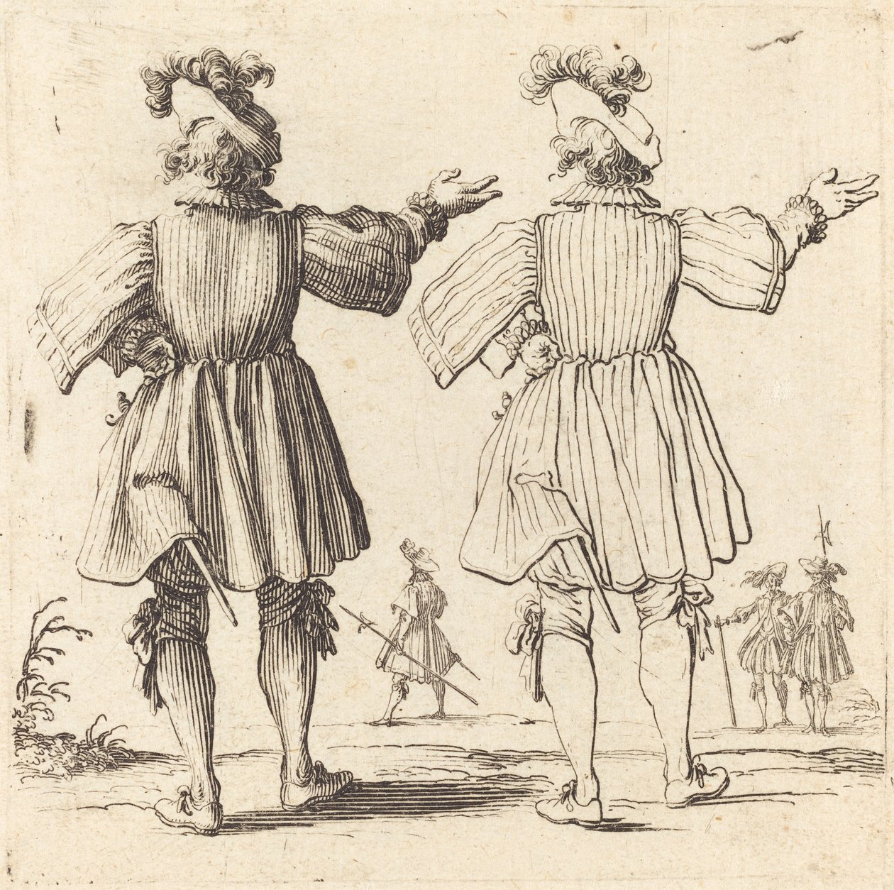 Officier met Pluim, Gezien van Achteren, 1617 en 1621 door Jacques Callot