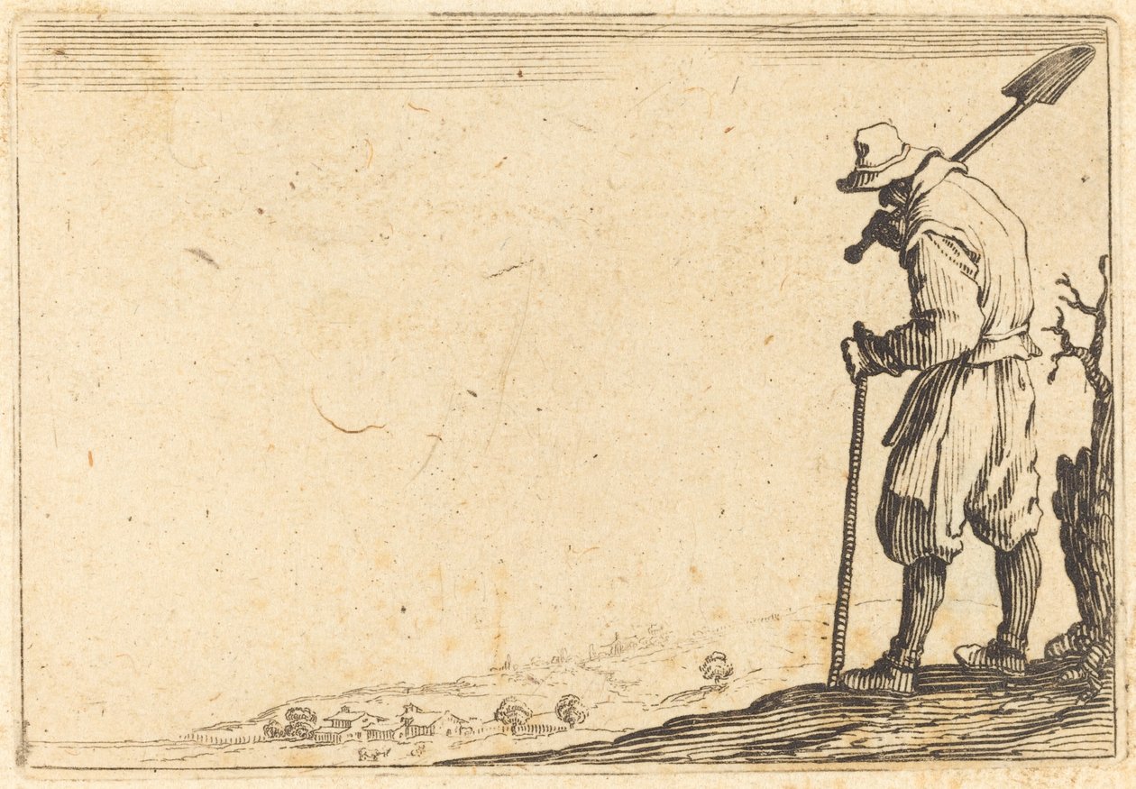 Boer met Schep op Zijn Schouder door Jacques Callot