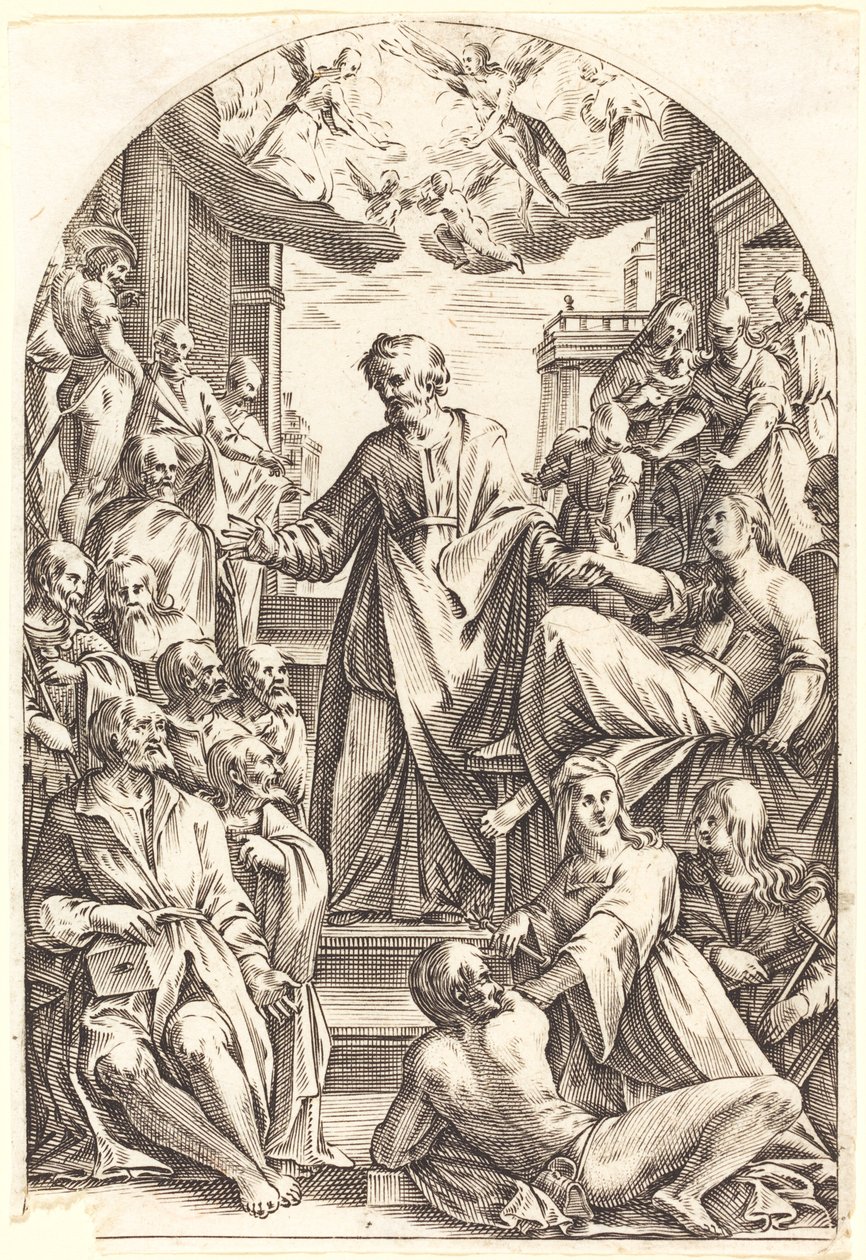 Petrus wekt Tabitha op door Jacques Callot