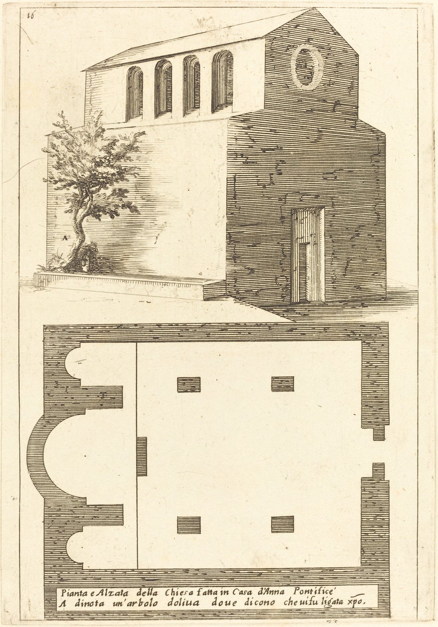 Plan en Elevatie van de Kerk bij het Huis van Annas door Jacques Callot