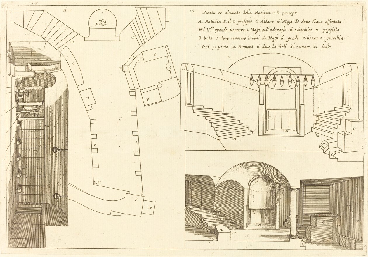 Plattegrond en Elevatie van de Kerk van de Heilige Geboorte door Jacques Callot