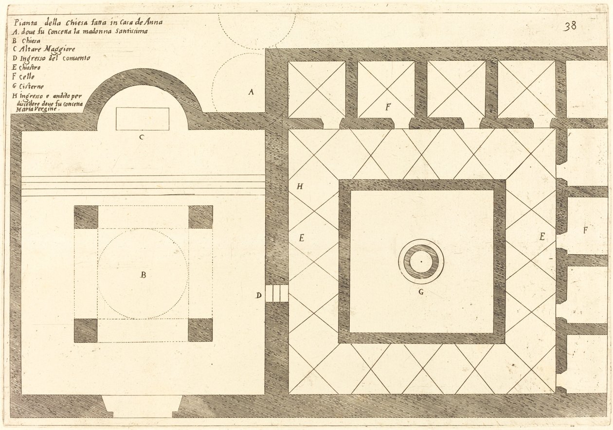 Plan van de Kerk bij het Huis van Annas, 1619 door Jacques Callot