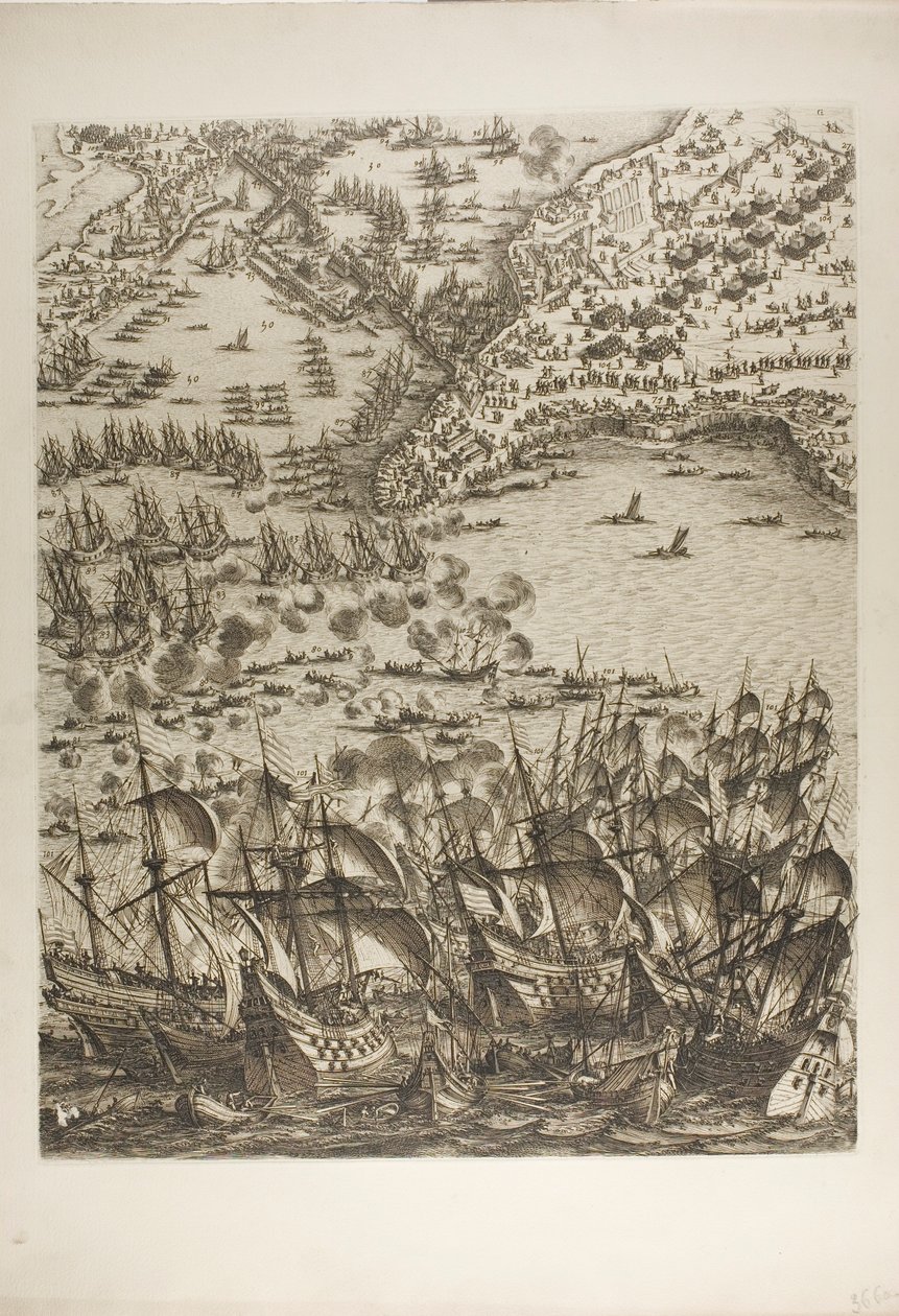 Plaat Vijf uit La Siège de la Rochelle door Jacques Callot